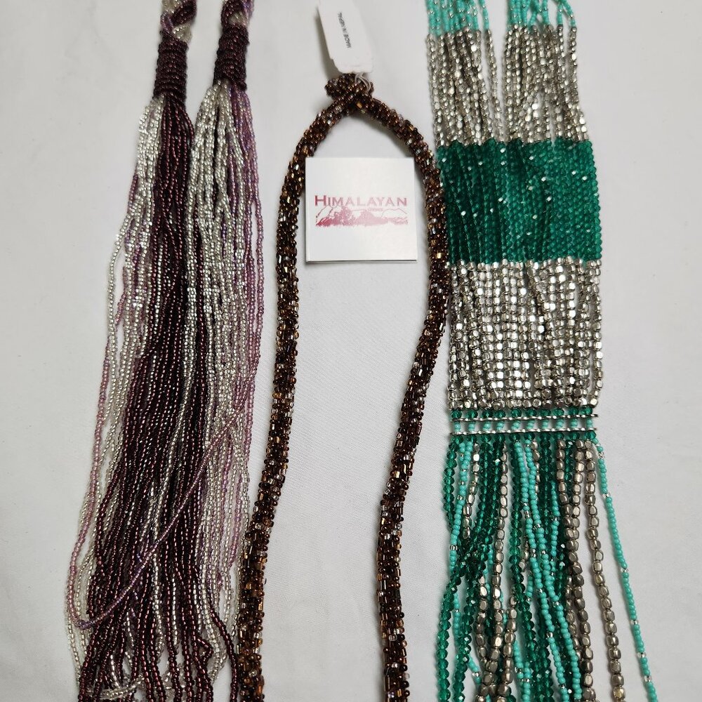 SEED BEAD NECKLACES, LOT OF 3, Himalayan gems, Fringe, Rope/Braid - Picture 9 of 12